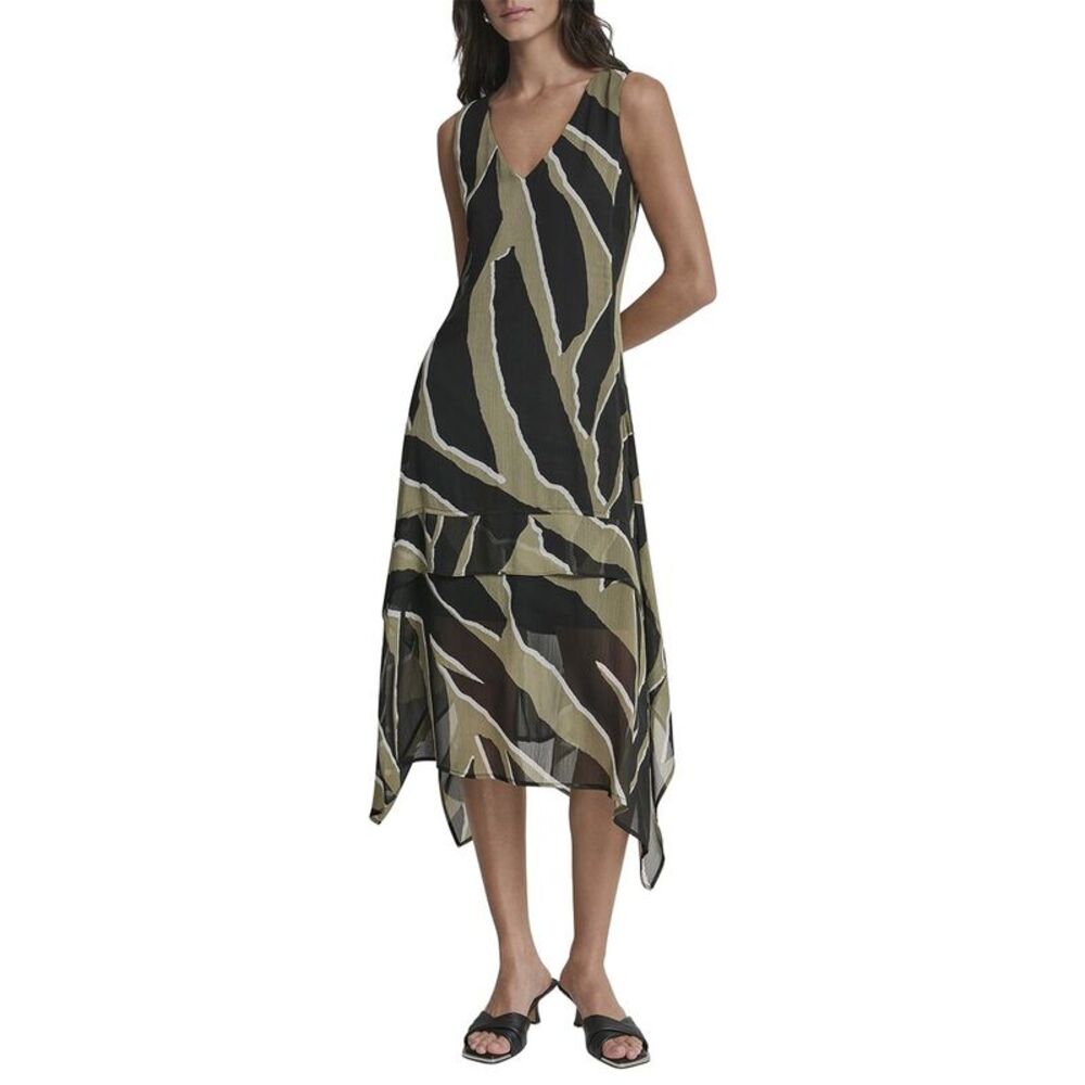 Dkny Womens  Layered Crinkle Chiffon Dress, Black
